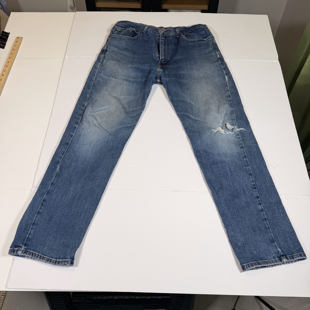 Levi's 505 Jeans Mens 36x32 Blue Denim Faded Distressed Boho Streetwear Grunge